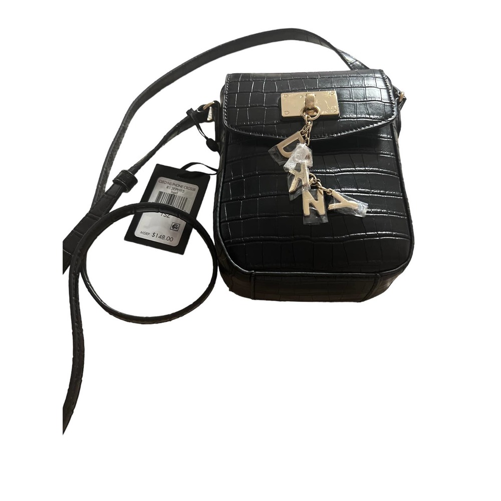 DKNY WOMENS CLEO WALLET PHONE CROSSBODY BAG LOGO BLACK/GOLD NEW$148 AUTHENTIC